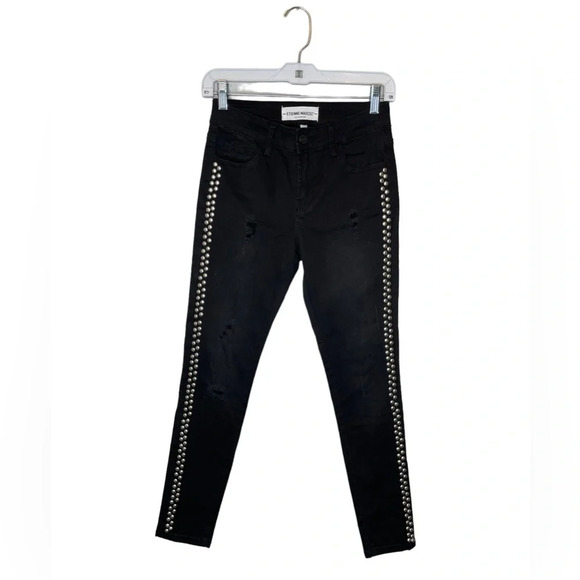 Etienne Marcel Black Wash Distressed Studded Skinny Jeans Size 25 - Picture 1 of 9